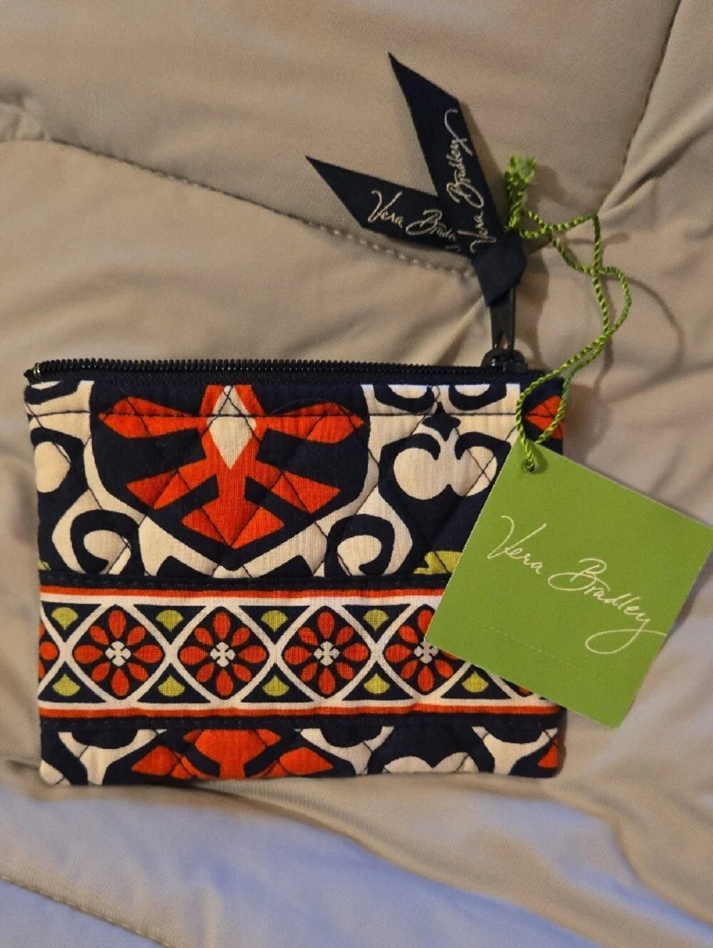 Vera Bradley Quilted Zip Pouch - Navy, Red, Lime 4x5 NWT